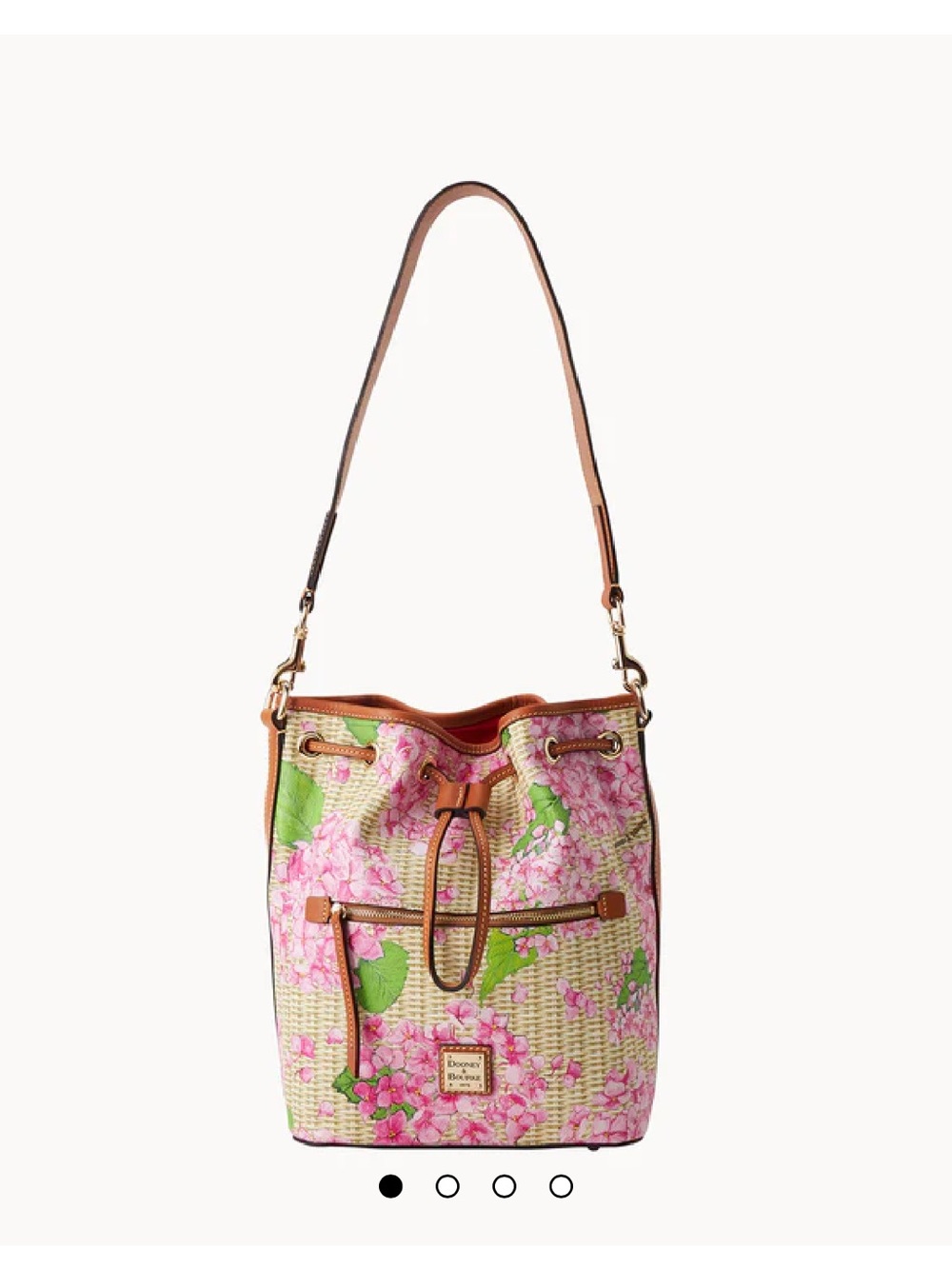 NWT Dooney & Bourke Pink Hydrangea Basketweave Drawstring Shoulder Bag